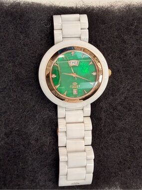 Ceramic Watch with Green Dial and White Bracelet
